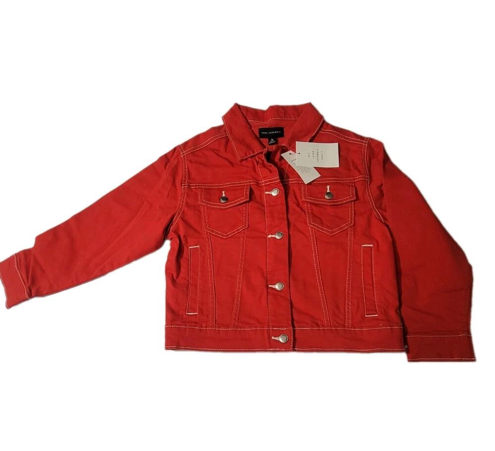 Free Assembly Red Denim Jacket Girls Size M